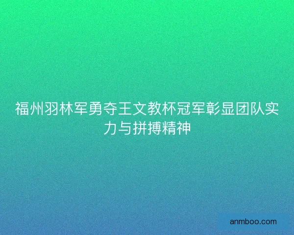 福州羽林军勇夺王文教杯冠军彰显团队实力与拼搏精神